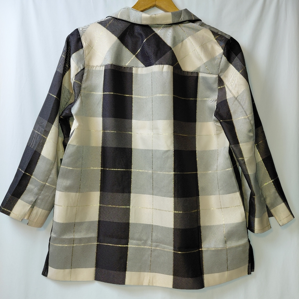 Tuckernuck Black Gold Metallic Plaid Blouse Top Women's Sz Medium‎ NWT - Picture 7 of 8